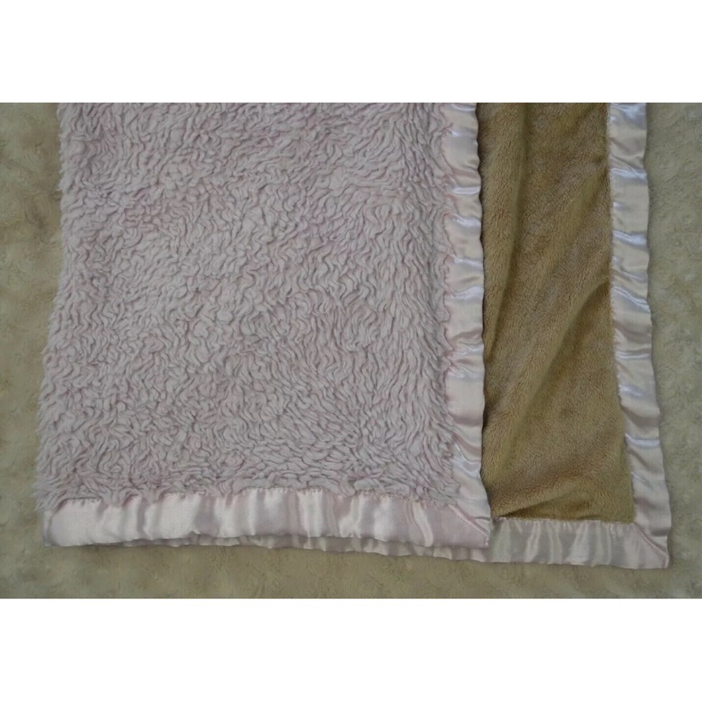 Baby Baby Blanket Pink Tan Plush Shaggy Silky Satin Edge Security Lovey